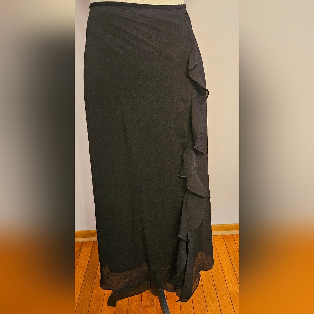 Vintage Black Ruffle Maxi Skirt by Lane Bryant Venezia Jeans